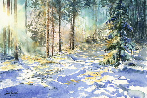 Guldglitter i snön - originalmålning av Anita Rosvall