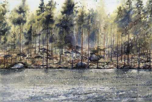 Insjöns vilda skogsmark - originalmålning av Anita Rosvall