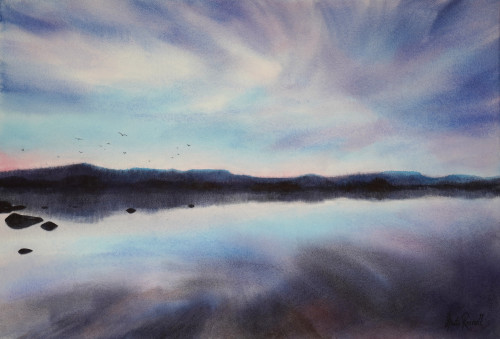 Kväll vid sjön - originalmålning av Anita Rosvall