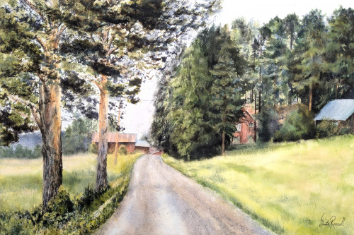 Byar längs vägen - originalmålning av Anita Rosvall