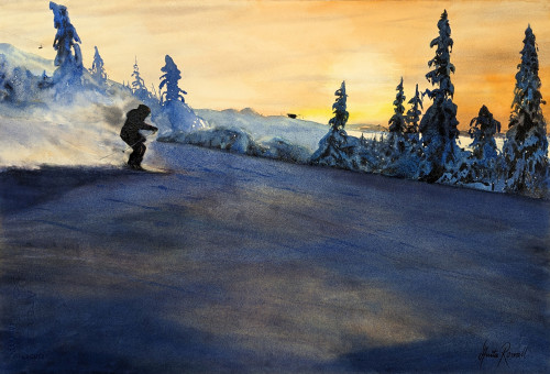 Slalom i kvallsljus - originalmålning av Anita Rosvall