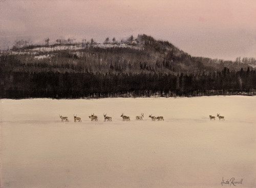 Vandring under vinterskymning - originalmålning av Anita Rosvall